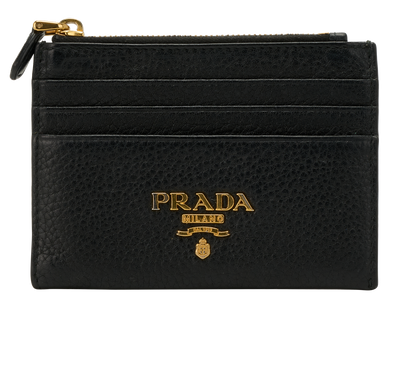 Prada Zip Card Holder, &pound;175, Accessories, Black, Leather, Front view